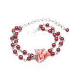 Polymer Flower and Pearl Cuff Bracelet Blue