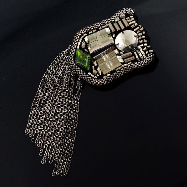 Fringed Epaulet with Acrylic Gems and Metal Tubes