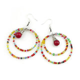 Tibetan Style Beaded Circled Earrings Multi-colored