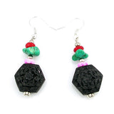 Tibetan Style Carved Lacquer Earrings Black