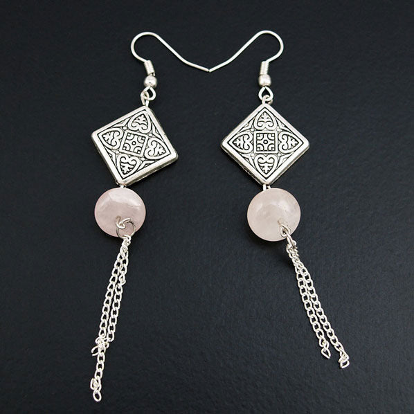 Tibetan Silver Handmade Tribal Earrings with Stone Tassel