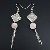 Tibetan Silver Handmade Tribal Earrings with Stone Tassel