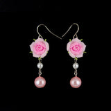 Polymer Rose and Pearls Earrings
