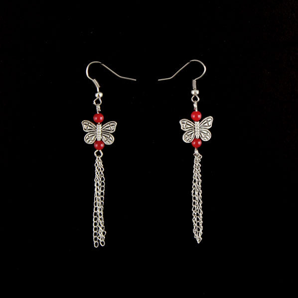 Tibetan Style Butterfly Earrings Red