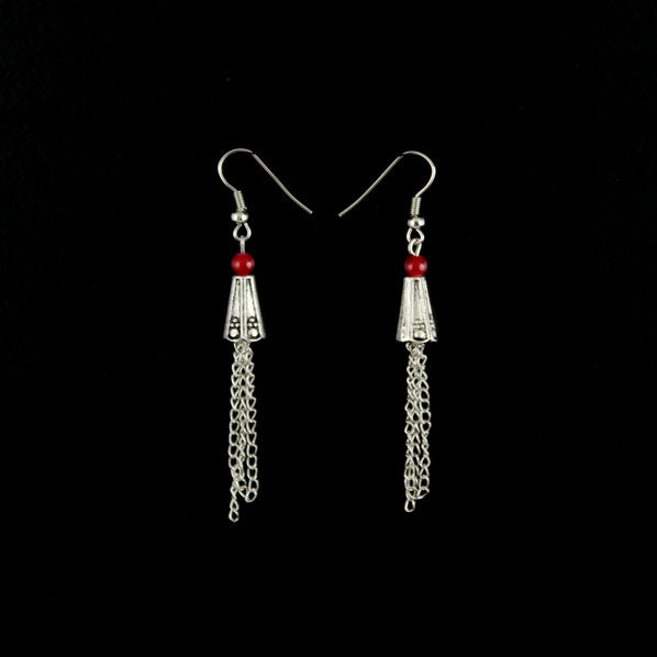Tibetan Style Earrings with Tassels Red