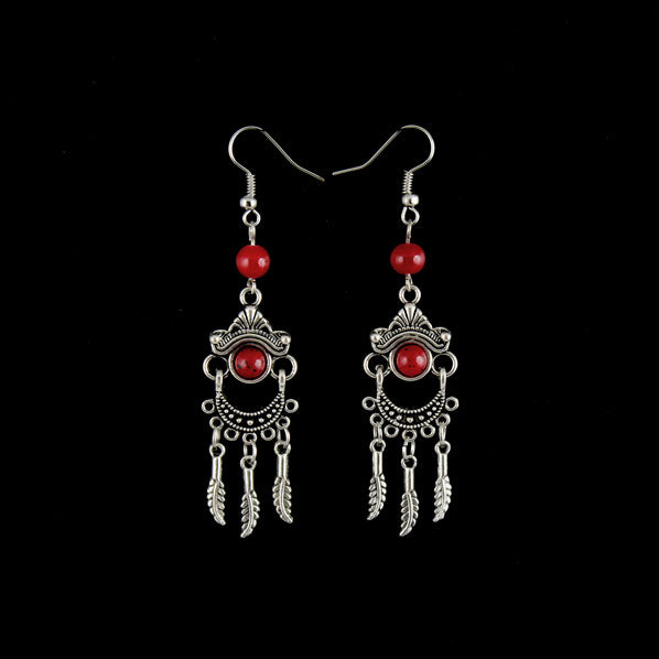 Tibetan Style Earrings Red