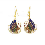 Chinese Cloisonne Gold-plated Enamel Swan Earrings White