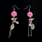 Polymer Rose and Shell Earrings White