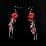 Polymer Rose and Shell Earrings Red
