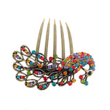 Antique Brass Rhinestone Blue Peacock French Twist Comb