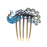 Antique Brass Rhinestone Black Peacock French Twist Comb