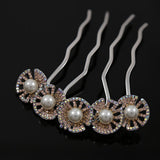 LUX Czech Rhinestone Discs with Pearl Centers French Twist Decorative Comb Champagne