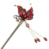 Rhinestone Antique Brass Hair Stick Butterfly with Tassels