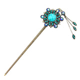Rhinestone Antique Brass Hair Stick Circle with Tassels