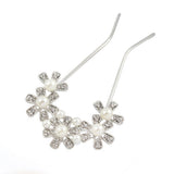 Czech Rhinestone & Pearl 2-Prong Bridal Hair Stick Fork Flowers