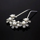 Czech Rhinestone & Pearl 2-Prong Bridal Hair Stick Fork Flowers