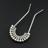 Czech Rhinestone & Pearl 2-Prong Bridal Hair Stick Fork Burst