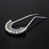 Czech Rhinestone & Pearl 2-Prong Bridal Hair Stick Fork Burst