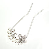 Czech Rhinestone & Pearl 2-Prong Bridal Hair Stick Fork Butterfy