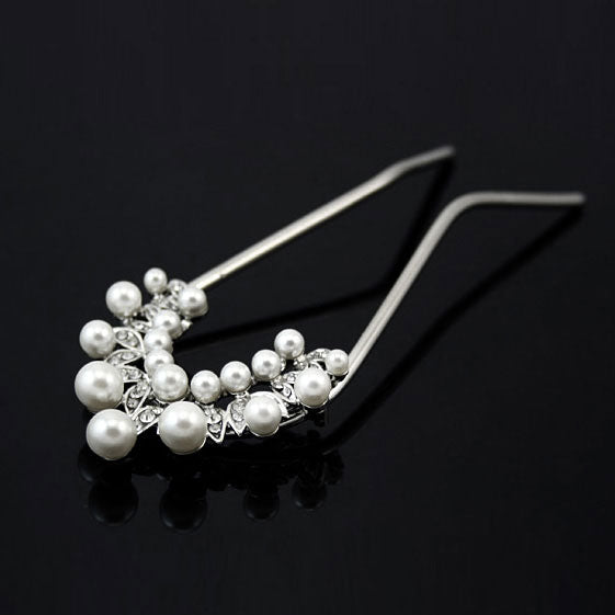 Czech Rhinestone & Pearl 2-Prong Bridal Hair Stick Fork
