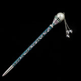 LUX Enamel Hair Stick with Pearl and Swarovski Crystal Tassels
