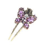 Antique Brass Rhinestone Butterfly Hinged Hair Claw Clip Fork