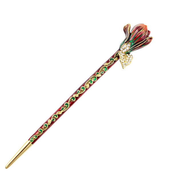 Half Bloom Swarovski Rhinestone Hair Stick Burgundy