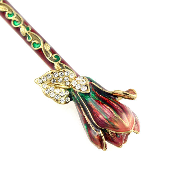 Half Bloom Swarovski Rhinestone Hair Stick Burgundy