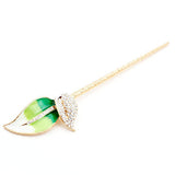 LUX Swarovski Rhinestone Enamel Leaves Hair Stick Green