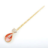 LUX Peach Swarovski Rhinestone Flower Bud Hair Stick