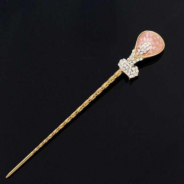 LUX Peach Swarovski Rhinestone Flower Bud Hair Stick