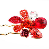 LUX Swarovski Rhinestone & Crystal Flower Small 2-Prong Fork Hair Stick