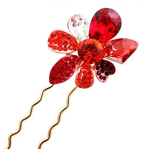 LUX Swarovski Rhinestone & Crystal Flower Small 2-Prong Fork Hair Stick