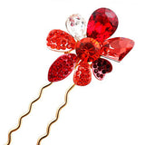LUX Swarovski Rhinestone & Crystal Flower Small 2-Prong Fork Hair Stick