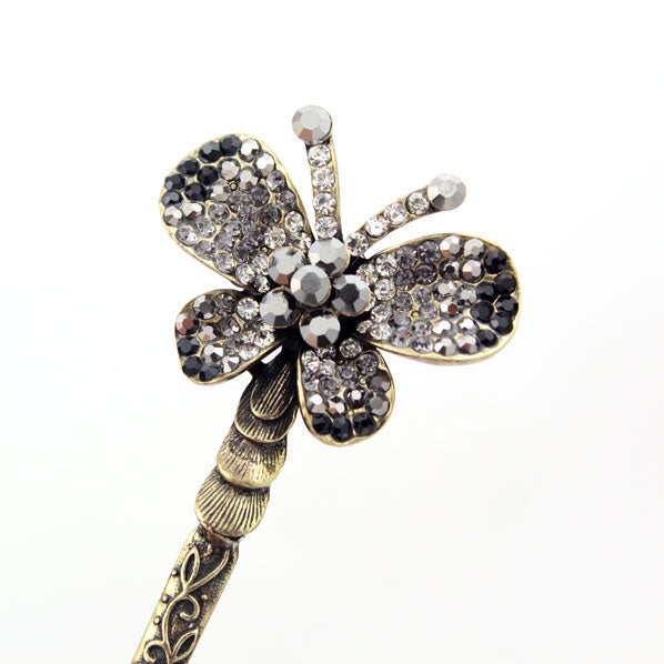 Rhinestone Butterfly Antique Brass Finish Hair Stick
