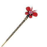 Purple Rhinestone Butterfly Antique Brass Finish Hair Stick