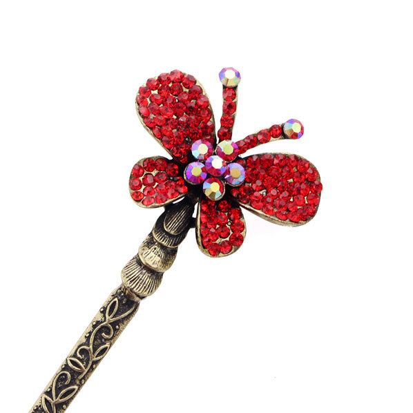 Blue Rhinestone Butterfly Antique Brass Finish Hair Stick