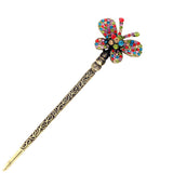 Rhinestone Butterfly Antique Brass Finish Hair Stick