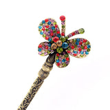Rhinestone Butterfly Antique Brass Finish Hair Stick