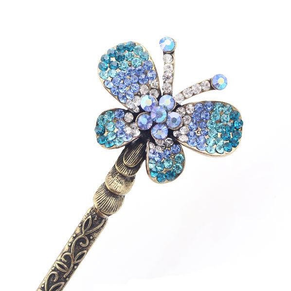 Rhinestone Butterfly Antique Brass Finish Hair Stick