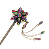 Rhinestone Antique Brass Finish Hair Stick Star Flower with Tassels