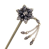 Rhinestone Antique Brass Finish Hair Stick Star Flower with Tassels