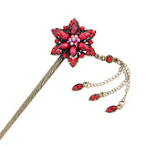 Rhinestone Antique Brass Finish Hair Stick Star Flower with Tassels