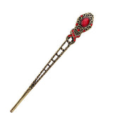Antique Brass Double-Sided Scepter Hair Stick with Rhinestones Purple