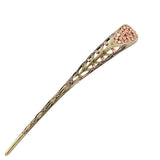 Antique Brass V Shape Hair Stick with Purple Rhinestones