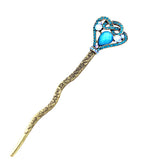 Rhinestone Heart Hair Stick in Antique Brass Finish