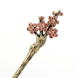 Rhinestone Plum Flower Hair Stick in Antique Brass Finish