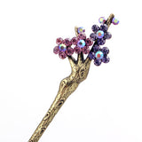 Rhinestone Plum Flower Hair Stick in Antique Brass Finish
