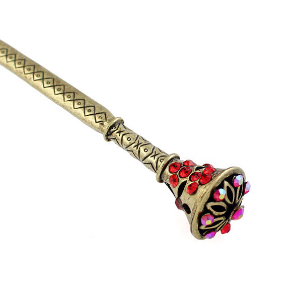 Antique Brass Finish Hair Stick with Rhinestones