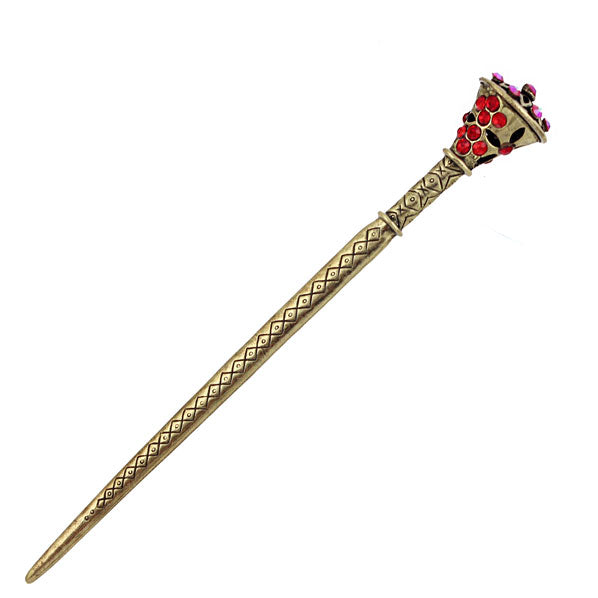 Antique Brass Finish Hair Stick with Purple Rhinestones